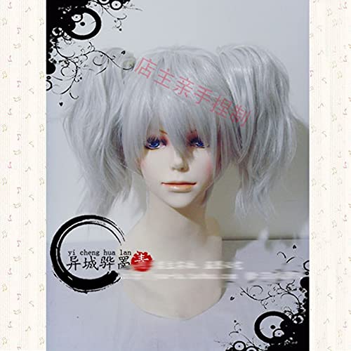 Sakata Gintoki Frauen Weibliche Cosplay Perücken Silbergrau Kurzes Kunsthaar Mit Chip Abnehmbaren Pferdeschwänzen + Kostenlose Perückenkappe von XINYIYI