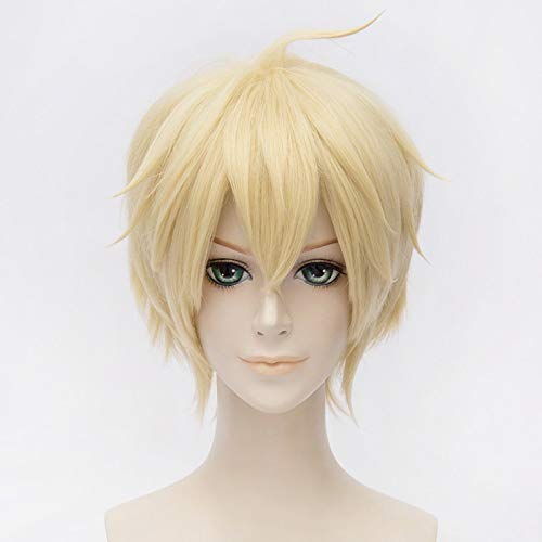 Seraph Des Endes Mikaela Hyakuya Cosplay Perücke 12 "Blonde Short Shaggy Layered Fluffy Hitzebeständige Synthetische Haarperücken + Perückenkappe von XINYIYI