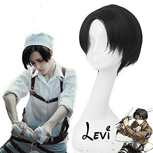 Wig for Anime Attack On Titan Levi Ackerman Short Heat Resistant Synthetic Hair Cosplay Accessory Props Halloween Party + Free Wig Cap von XINYIYI