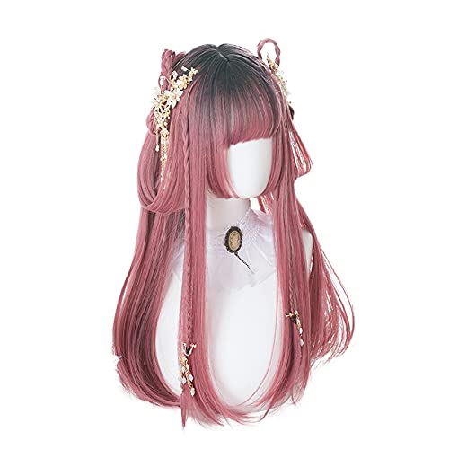 Wig for Lolita 60Cm Long Black Mixed Pink Ombre Lady Natural Party Cosplay Heat Resistant Synthetic Full Wig+Cap Straight von XINYIYI