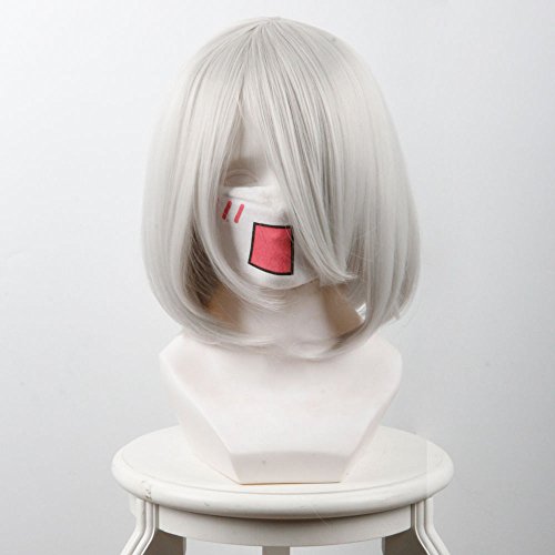 Wig for Nier:Automata 2B Yorha No. 2 Type B Heroine Cosplay Wig Silver Grey Short Bobo Styled Synthetic Hair Wigs + Wig Cap von XINYIYI
