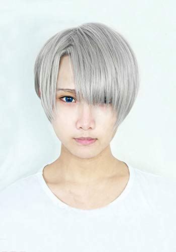 YURI!!! on ICE Yuri On Ice Victor Nikiforov Short Gray Mixed Heat Resistant Cosplay Costume Wig + Track + Cap von XINYIYI