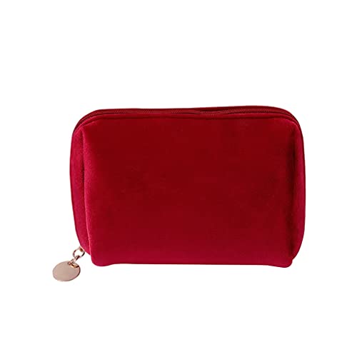 Damen-Kosmetiktasche aus Samt mit Reißverschluss, für Reisen, große Kosmetiktasche für Make-up, einfarbig, für Damen (Farbe: Rot, Größe: 15,5 x 5 x 11 cm) von XINYUES