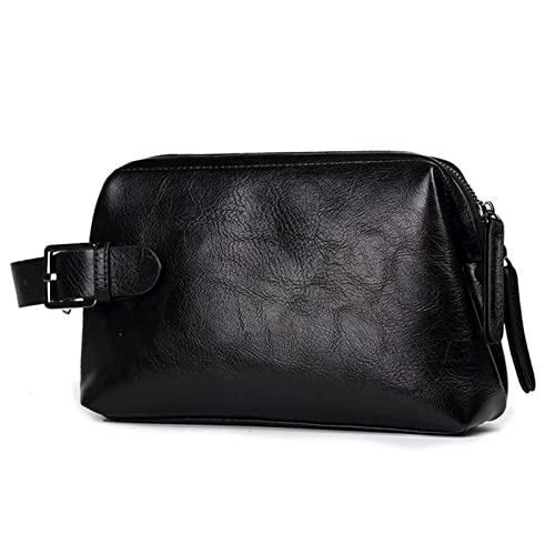 Kosmetiktasche, Leder, wasserdicht, Organizer, Toilettenartikel, Handtasche, Waschbeutel, für Damen und Herren, tragbare Make-up-Tasche, Handgelenk-Clutch (Farbe: Schwarz, Größe: Einheitsgröße) von XINYUES