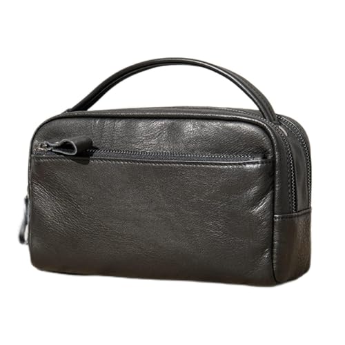 Kulturbeutel aus echtem Leder für Herren, zum Waschen, Rasieren, Dopp-Set, für Damen, Reisen, Make-up, Kosmetiktasche, Organizer Necessaire (Farbe: Schwarz, Größe: Einheitsgröße) von XINYUES