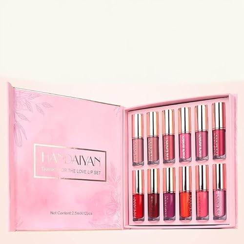 12-Farben-flüssiger Lippenstift-Satz, Samt Matte Langanhaltender wasserdichter Lipgloss-Satz Non-Stick Cup Nicht Fade Shimmer Glitter Lippenstift für Frauen von XINYUNXIN