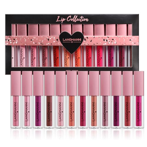 12PCS Lip Gloss Set, Hochpigmentierte, Samtig Schimmernde Lipglosse, Feuchtigkeitsspendend, Lang Anhaltend, Wasserfest, Nicht Klebend, Makeup Set für Frauen (A) von XINYUNXIN