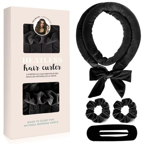 4-teiliges Set Locken Ohne Hitze mit Seiden-Heatless Curls Band Lockenwickler & Hair Curler – Haare Lockenband Frisurenset Inklusive Duschtuch, Schlafmaske & Samtschändern für Mädchen & Damen #03 von XINYUNXIN