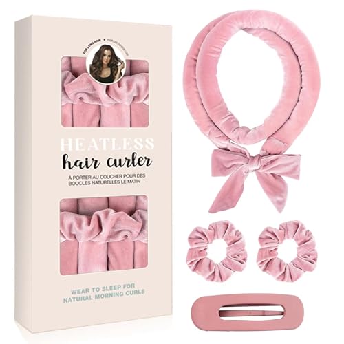 4-teiliges Set Locken Ohne Hitze mit Seiden-Heatless Curls Band Lockenwickler & Hair Curler – Haare Lockenband Frisurenset Inklusive Duschtuch, Schlafmaske & Samtschändern für Mädchen & Damen #01 von XINYUNXIN