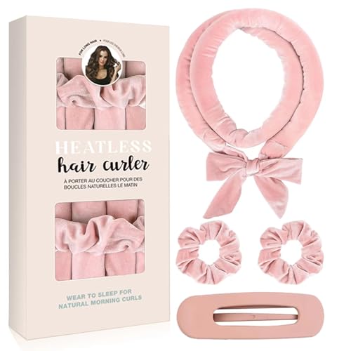 4-teiliges Set Locken Ohne Hitze mit Seiden-Heatless Curls Band Lockenwickler & Hair Curler – Haare Lockenband Frisurenset Inklusive Duschtuch, Schlafmaske & Samtschändern für Mädchen & Damen #04 von XINYUNXIN