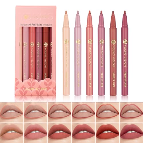 6PCS flüssiger Lippenstift & Lipliner Set, 2-in-1 Nude Matte Shades Lippenstift-Lipliner-Bleistift für die Skulptur-Füllung, lang anhaltende intensive Farbe, Antihaft, Frauen Make-up-Set (A) von XINYUNXIN