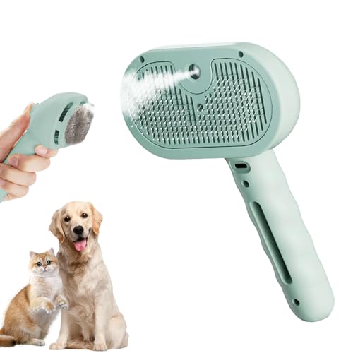 XINYUNXIN Katzenbürste mit Dampf, 4-in-1 Katzenbürste mit Auslöseknopf, Transparenter Wassertank, Edelstahlkamm, Ein-Knopf-Sprühfunktion für Katzen und Hunde (Grün) von XINYUNXIN