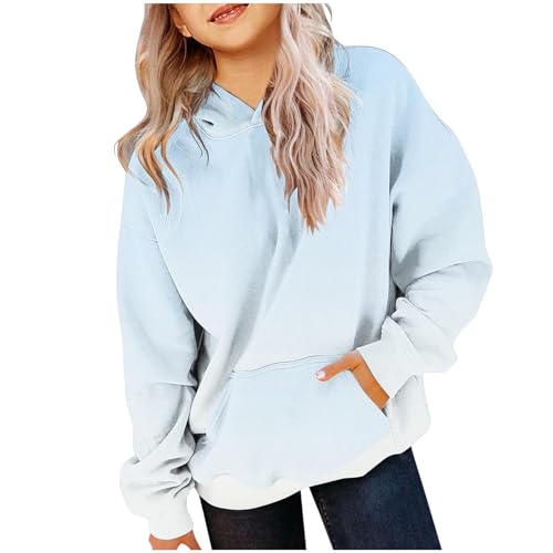 XINYUNZU Hoodie Mädchen Kapuzenpullover mit Taschen Casual Sweatshirt mit Kapuze Kinder Kleidung Kuschel Hoodie Pullover Sweatshirt Langarmshirts für 2-14 Jahre Alt Hellblau 11 Jahre von XINYUNZU