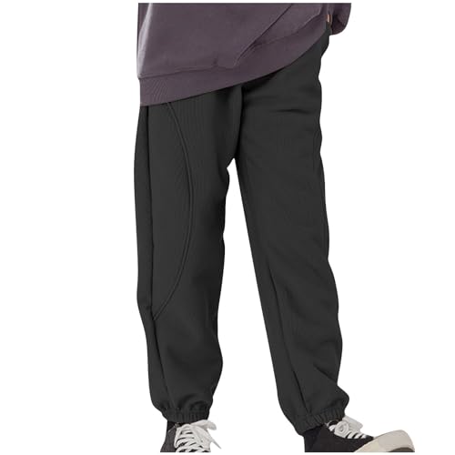 Jungen Jogginghose Fleece Thermohose Kinder Winterhose Outdoor Hose Sporthose Einfarbig Sweatpants Warm Boy Fleecehose Trainingshose Hosen für 3-14 Jahre Alt Outlet Shop Sale Schwarz 12 Jahre von XINYUNZU