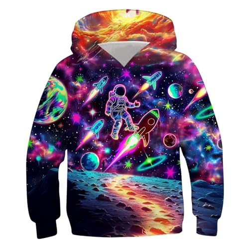 XINYUNZU Jungen Kapuzenpullover Mode 3D-Print Hoodie Sweatshirt mit Kapuze Teenager Sportshirt Langarm Kinder Kleidung Coole Hoodies Pullover Sweatshirts Herbst Winter Lila 7 Jahre von XINYUNZU