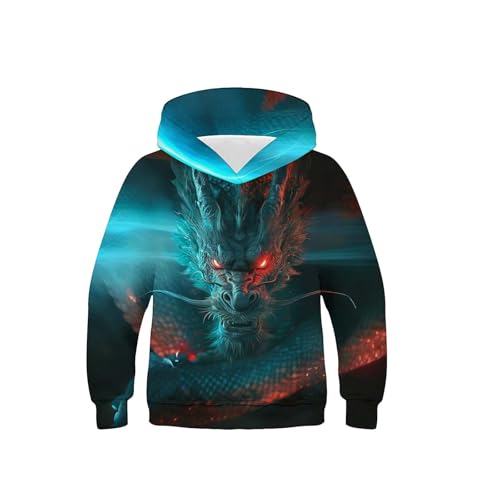 XINYUNZU Jungen Kapuzenpullover Mode 3D-Print Hoodie Sweatshirt mit Kapuze Teenager Sportshirt Langarm Kinder Kleidung Coole Hoodies Pullover Sweatshirts Herbst Winter Himmelblau 140 von XINYUNZU