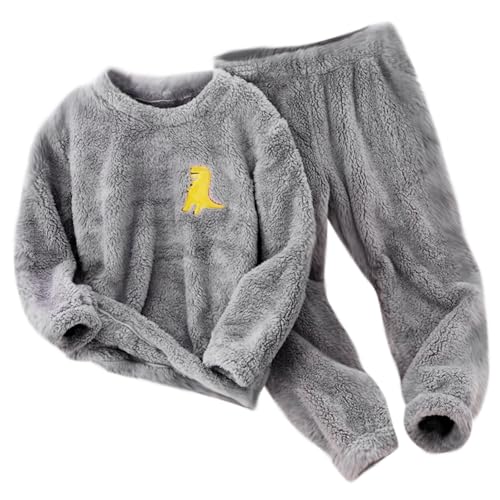 Jungen Schlafanzug Flauschig Fleece Langarmshirt und Thermohose Set Hausanzug Kinder Pyjama Set 2 Teiler Outfit Winter Kuschelanzug Bekleidungssets Freizeit Klamotten Angebot Dunkelgrau 2 Jahre von XINYUNZU