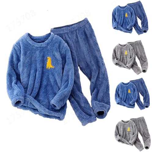Jungen Schlafanzug Flauschig Fleece Langarmshirt und Thermohose Set Hausanzug Kinder Pyjama Set 2 Teiler Outfit Winter Kuschelanzug Bekleidungssets Freizeit Klamotten Outlet Angebote Blau 5 Jahre von XINYUNZU
