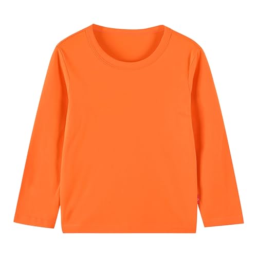 Langarmshirt Kinder Basic Shirt Langarm Einfarbiges Gefütterte T-Shirt Lässige Oberteile Rundhals Thermoshirt Langarmshirts für Jungen und Mädchen 1-13 Jahre Alt Blitzangebote des Tages Orange 130 von XINYUNZU