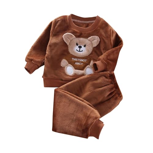 XINYUNZU Mädchen Hausanzug Kuschelig Sweatshirt mit Thermohose Thermo Kinder Kleidung Set Casual Outfit 2 Teilig Klamotten Warm Fleece Bekleidungssets für 1-5 Jahre Alt Braun 18 Monate von XINYUNZU