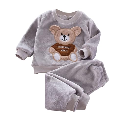 XINYUNZU Mädchen Hausanzug Kuschelig Sweatshirt mit Thermohose Thermo Kinder Kleidung Set Casual Outfit 2 Teilig Klamotten Warm Fleece Bekleidungssets für 1-5 Jahre Alt Grau 2 Jahre von XINYUNZU