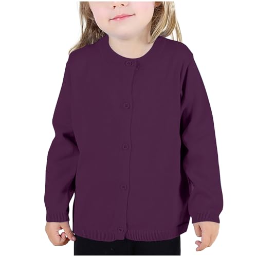 Mädchen Strickjacke Baumwolle Cardigan Girl Langarm Kuschel Strick Jacke Mit Knöpfen Kinder Kleidung Rundhals Basic Strickjacken Herbst Winter Angebote des Tages Heute Blitzangebote Lila 5 Jahre von XINYUNZU