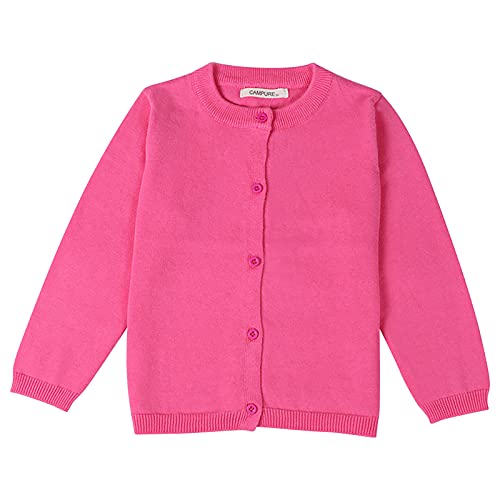Mädchen Strickjacke Baumwolle Cardigan Girl Langarm Kuschel Strick Jacke Mit Knöpfen Kinder Kleidung Rundhals Basic Strickjacken für 2-6 Jahre Alt Herbst Winter Outlet Angebote Sale Hot Pink 5 Jahre von XINYUNZU
