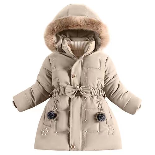 Mädchen Wintermantel Daunenjacke Warm Puffer Mantel mit Kapuze & Gürtel Steppjacke Kinder Kuscheljacke mit Reißverschluss & Knöpfe Verdickte Girl Coat Parka Winterjacke Angebote Khaki 5 Jahre von XINYUNZU