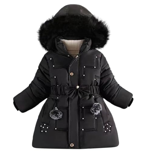 Mädchen Wintermantel Daunenjacke Warm Puffer Mantel mit Kapuze & Gürtel Steppjacke Kinder Kuscheljacke mit Reißverschluss & Knöpfe Verdickte Girl Coat Parka Winterjacke Outlet Shop Schwarz 6 Jahre von XINYUNZU