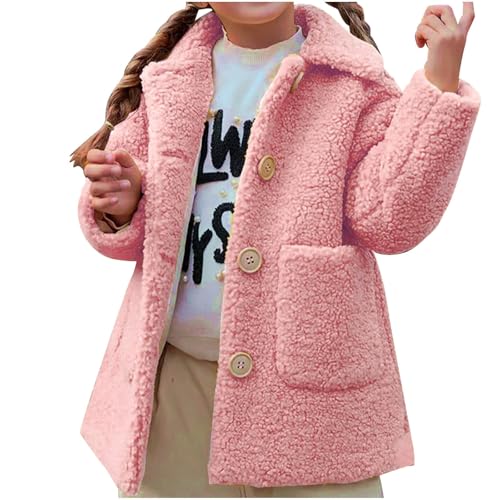 XINYUNZU Mädchen Wintermantel Verdickte Fleece Mantel mit Taschen & Knöpfe Winterjacke Lang Kindermantel Umlegekragen Coat Girl Warm Parka Outdoor Mäntel für 2-9 Jahre AltRosa 3 Jahre von XINYUNZU