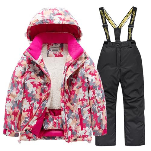 Schneeanzüge für Jungen und Mädchen Warme Schneeanzug Kinder Wasserdicht Skianzug 2 Teilig Skijacke mit Skihose Fleece Winterjacke + Latzhose Set Outdoor Winteranzug Deals Of The Day Schwarz 11 Jahre von XINYUNZU