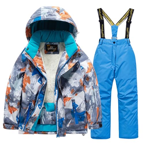 Schneeanzüge für Jungen und Mädchen Warme Schneeanzug Kinder Wasserdicht Skianzug 2 Teilig Skijacke mit Skihose Fleece Winterjacke + Latzhose Set Outdoor Winteranzug Outlet Angebote Blau 3 Jahre von XINYUNZU