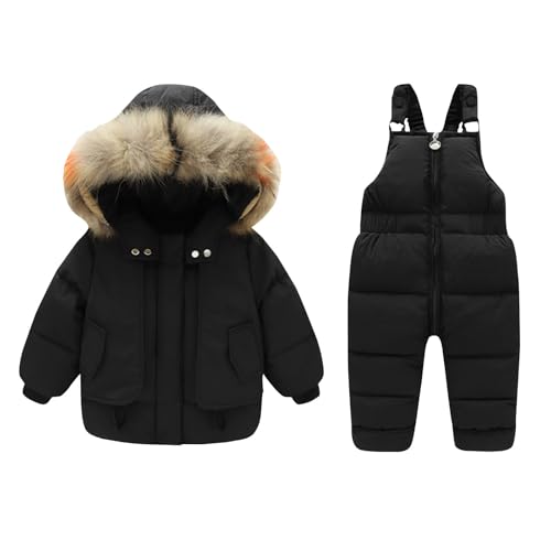 Schneeanzug Kinder Skianzug 2 Teilig Warm Winddicht Skijacke + Skihose Set Latzhose mit Winterjacke Skikleidung Winteranzug Schneeanzüge für Jungen und Mädchen Blitzangebote des Tages Schwarz 2 Jahre von XINYUNZU