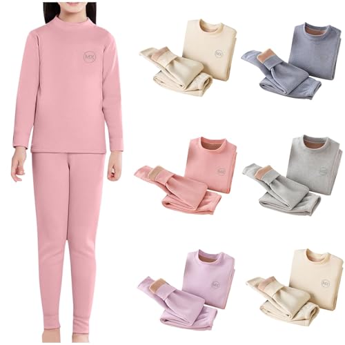 XINYUNZU Thermounterwäsche Kinder & Teenager Basic Kleidung Set Fleece Gefüttert Hausanzug Warm Thermoshirt und Thermohose Schlafanzug 2 Teilig Set Winteranzug Outlet Angebote Sale Rosa 6 Jahre von XINYUNZU