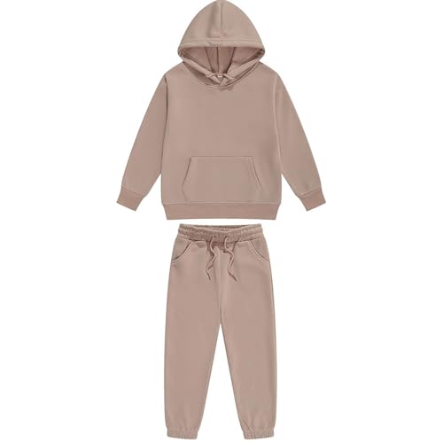 Trainingsanzug Kinder Jungen Jogginganzug Hoodie und Jogginghose 2 Teiler Outfit Sportanzug Kapuzenpullover mit Hose Bekleidungssets Kuschelanzug Sport Klamotten Khaki 12–13 Jahre von XINYUNZU