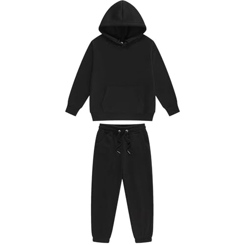 Trainingsanzug Kinder Jungen Jogginganzug Hoodie und Jogginghose 2 Teiler Outfit Sportanzug Kapuzenpullover mit Hose Bekleidungssets Sport Klamotten Schwarz 6-7 Jahre von XINYUNZU