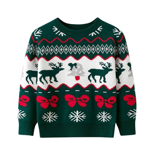 Weihnachtspullover Kinder Weihnachts Pullover Rundhals Weihnachtspulli Stricken aus Baumwolle Christmas Sweater Kuschelpullover Weihnachtsoutfit Mädchen Jungen Blitzangebote des Tages Grün 3 Jahre von XINYUNZU