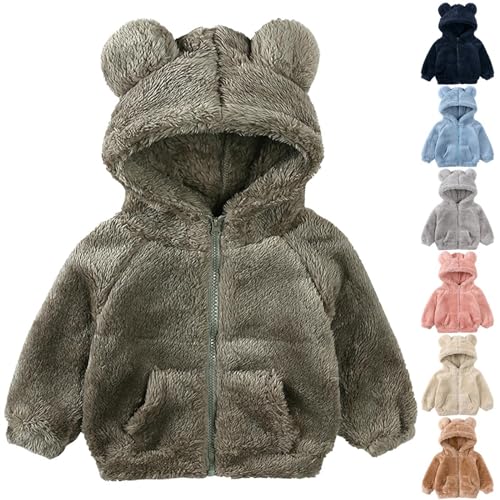 XINYUNZU Winterjacke Jungen Fleecejacke Kinder Fleece Sweatjacke Warm Kapuzenjacke Flauschig Kuscheljacke Boys Coat Fleecepullover mit Reißverschluss & Taschen Jacke Armeegrün 6 Jahre von XINYUNZU