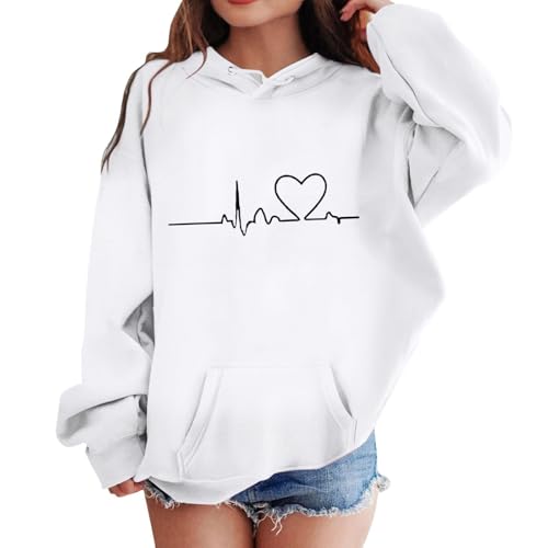 XINYUNZU Mädchen Jungen Hoodie Lässige Kapuzenpullover Casual Sweatshirt Kuschelhoodie Langarm Oberteile Mit Taschen Kinder Pullover Top für 1-14 Jahre Alt Weiß 13 Jahre von XINYUNZU