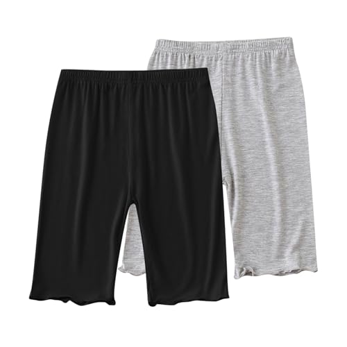 XINYUNZU 2er Pack Kurze Leggings Mädchen mit Rüschen Radlerhose Leicht Sommer Dünne Hose Kurz Bequeme Hosen Unterrock Einfarbig High Waist Shorts für Kinder Rosa 12-13 Jahre von XINYUNZU
