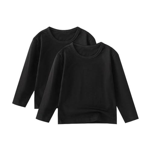 XINYUNZU 2er Pack Langarmshirt Mädchen Jungen Baumwolle Longsleeve Shirts Rundhals Oberteile Basic T-Shirts Einfarbig Casual Tops T-Shirt Langarm Freizeit Langarmshirts für Kinder Schwarz 3 Jahre von XINYUNZU