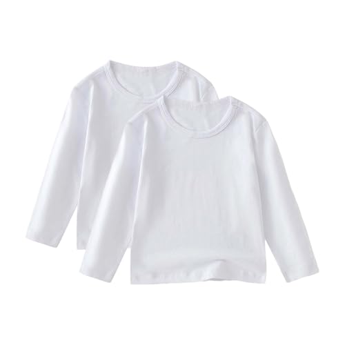 XINYUNZU 2er Pack Langarmshirt Mädchen Jungen Baumwolle Longsleeve Shirts Rundhals Oberteile Basic T-Shirts Einfarbig Casual Tops T-Shirt Langarm Freizeit Langarmshirts für Kinder Weiß 6 Jahre von XINYUNZU