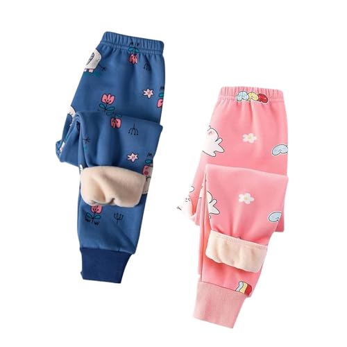 XINYUNZU 2er Pack Thermohose Kinder Baumwolle Gefütterte Hose Winterhose Kuschel Jogginghose Thermo Leggings Freizeithose Sporthose Casual Fleecehose Warme Hosen für Jungen und Mädchen Blau 120 von XINYUNZU