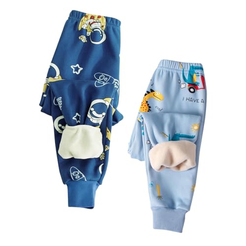 XINYUNZU 2er Pack Thermohose Kinder Baumwolle Gefütterte Hose Winterhose Kuschel Jogginghose Thermo Leggings Freizeithose Sporthose Casual Fleecehose Warme Hosen für Jungen und Mädchen Blau 130 von XINYUNZU