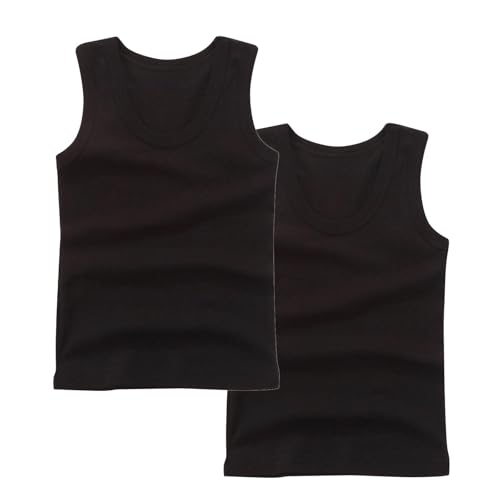 XINYUNZU 2er Pack Unterhemd Kinder Baumwolle Ärmellose Shirt Tank Top Rundhals Tanktop Casual Unterhemden Einfarbig Sommer Tops für Mädchen und Jungen Schwarz 13 Jahre von XINYUNZU