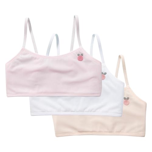 XINYUNZU 3 Stück Mädchen Bustier Baumwolle Atmungsaktiv Basic Unterwäsche Spaghettiträger BH Bralette Top Sommer Bequemer Trägertop für Kinder und Teenager Pink 12 Jahre von XINYUNZU