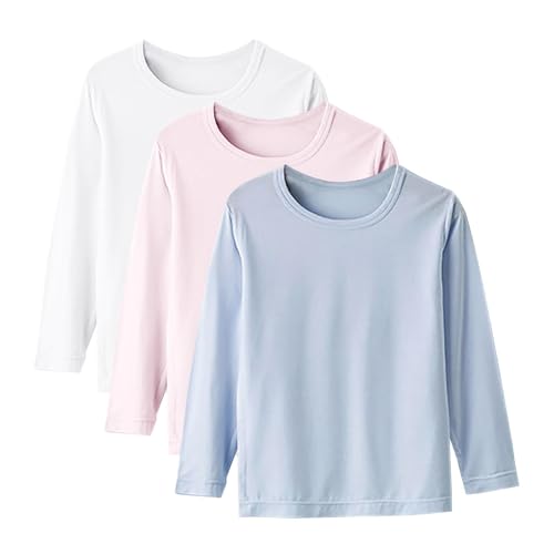 XINYUNZU 3-Teiliges Langarmshirt Kinder/Teenager Basic T-Shirt aus Modal Longsleeve Unterziehshirt Einfarbig Casual Langarm T-Shirts für Jungen und Mädchen Herbst Mehrfarbig 6 Jahre von XINYUNZU