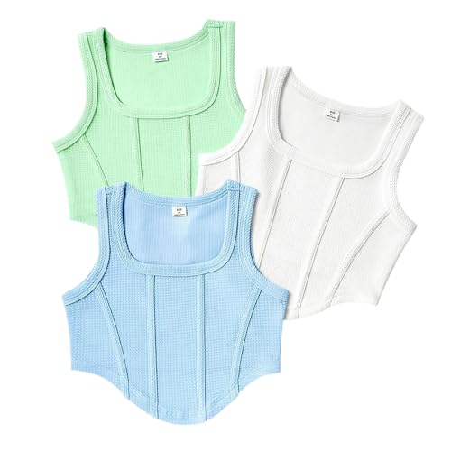 XINYUNZU 3er Pack Crop Tank Top Mädchen Sommer Sport Freizeit Tanktops Mode Ärmellose Shirt Atmungsaktiv Tops Slim Fit Unterhemden für Kinder und Teenager Mehrfarbig 11 Jahre von XINYUNZU