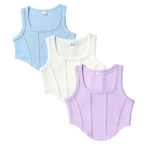XINYUNZU 3er Pack Crop Tank Top Mädchen Sommer Sport Freizeit Tanktops Mode Ärmellose Shirt Atmungsaktiv Tops Slim Fit Unterhemden für Kinder und Teenager Mehrfarbig 8 Jahre von XINYUNZU