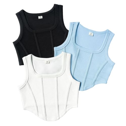 XINYUNZU 3er Pack Crop Tank Top Mädchen Sommer Sport Freizeit Tanktops Mode Ärmellose Shirt Atmungsaktiv Tops Slim Fit Unterhemden für Kinder und Teenager Mehrfarbig 8 Jahre von XINYUNZU